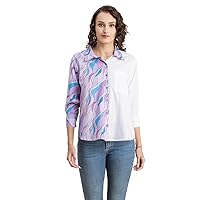 Printed Boyfriend Shirts for Women, Full Sleeve Button Down Pocket Shirt