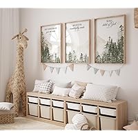 DOLUDO Nursery Bible Verse Wall Art 3 Pieces Canvas Prints You Are A Child Of God Poster Sage Green Forest Mountain Painting Pictures for Living Room Home Decor With Inner Frame
