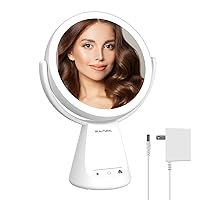 BEAUTURAL Lighted Makeup Mirror with 3 Lights, 1x/10x Magnifying Double Sided Mirror with 5 Brightness, Adjustable Standing Height, 360 Degree Rotation, AC Adapter Powered
