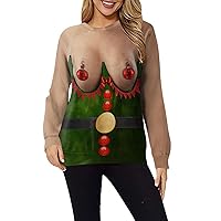 SNKSDGM Women's Santa Xmas Tree Long Sleeve Xmas Holiday Christmas Sweatshirt Round Neck Xmas Pullovers Tops Graphic Tees