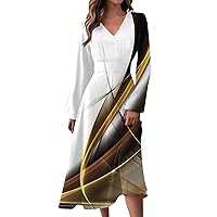 Plus Size Dresses for Curvy Women 2024 V Neck Causal Long Sleeve Printed Dresses Summer Flowy Loose Vintage Dress