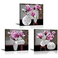 Flower Wall Art Decor for Bedroom, SZ Still Life Canvas Prints of Orchid Flowers & White Vases, Beautiful Floral Pictures (Waterproof Artwork, 1