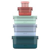 Plastic Mixed Meal Prep 10Pc, 5 Pack Set- BPA Free Plastic Food Storage Containers with Silicone Boot and Airtight Plastic Lids, Dishwasher, Microwave, and Freezer Safe, Melon
