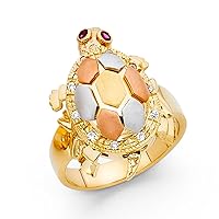 14k Yellow Gold White Gold and Rose Gold Fancy Turtle Ring Size 7 Jewelry for Women