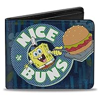 SpongeBob SquarePants mens Buckle-down Pu Bifold - Spongebob Nice Buns Wallet, Multicolor, 4.0 x 3.5 US