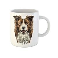 Coffee Mug Brown Dog Head Breed Border Collie Sketch Graphics Colored 11 Oz Ceramic Tea Cup Mugs Best Gift Or Souvenir For Family Friends Coworkers