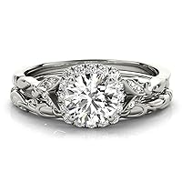Round D Color VVS1 Moissanite 2 Ct Vintage Bridal Set Engagement Ring Solid 14K White Gold-925 Sterling Silver