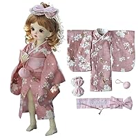 New 1/6 BJD Doll Clothes Cute Pink Red Kimono Bathrobe Suit Hairpin for 1/6 YOSD,SD,BJD 30cm Dolls Clothing Accessories (Pink)
