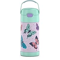 THERMOS FUNTAINER Water Bottle with Straw - 12 Ounce, Butterfly Frenzy - Kids Stainless Steel Vacuum Insulated Water Bottle with Lid