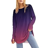 Workout Tops for Women Plus Size Blouse for Women Fall Funny Full Sleeve Business Top Round Neck Fit Plain Cool Shirts Dark Purple Womens Shirts Dressy Casual Ladies Tops and Blouses XX-Large