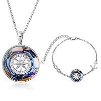 Compass Jewelry Sterling Silver 2022 Graduation Jewelry Necklace and Bracelet Gifts for Women Girls - Volcanic Crystal