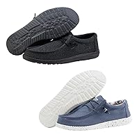 Hey Dude Men's Wally Sox Micro Total Black & Wally Stretch Blue Bundle | Size 13 | Men’s Shoes | Men's Lace Up Loafers | Comfortable & Light-Weight