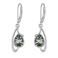 Moonstone/Larimar/Moss Agate/Pink Opal Earrings for Women Sterling Silver Gemstone Drop Earrings Leverback Earrings Jewelry Gifts for Girls