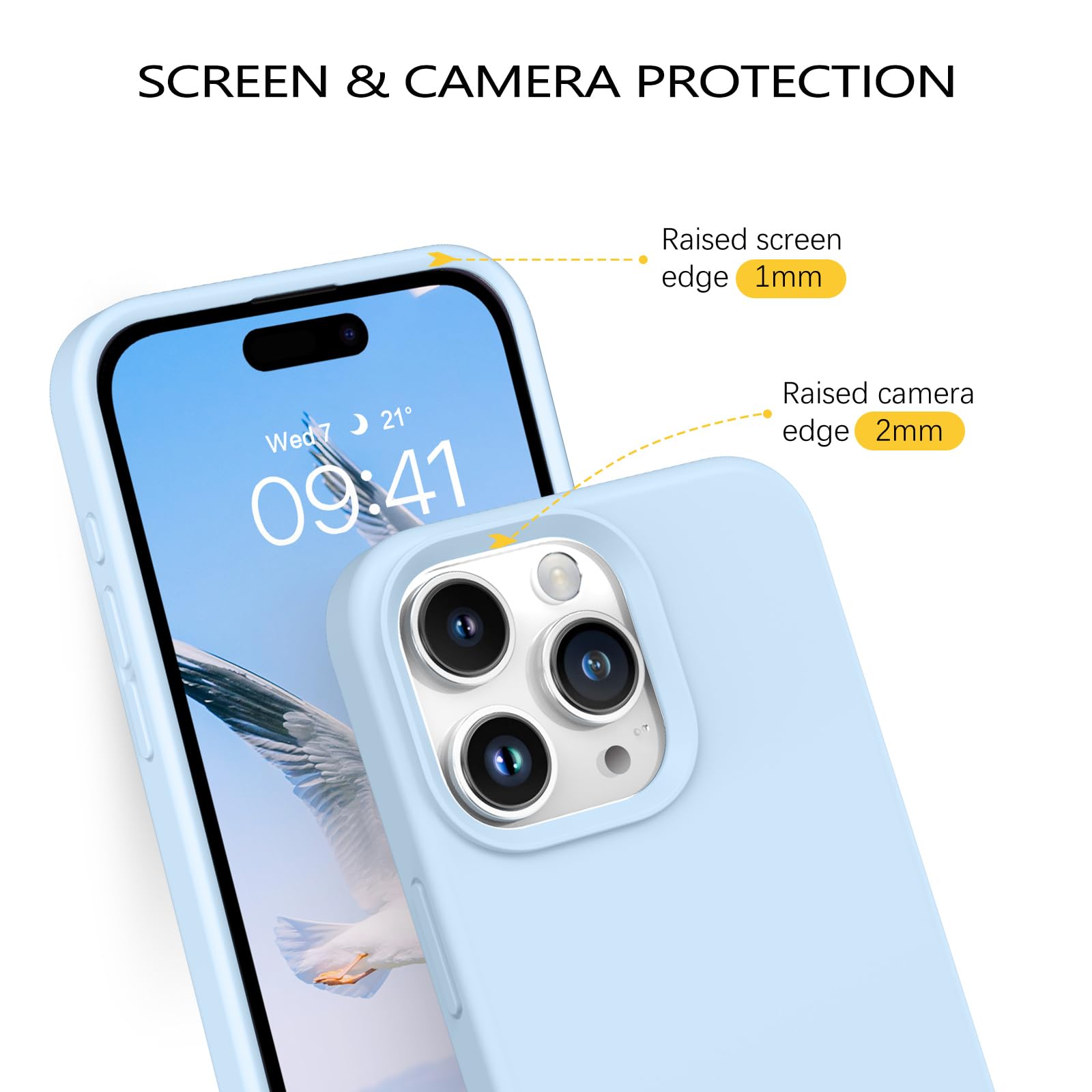 GUAGUA Compatible with iPhone 15 Pro Max Case 6.7 Inch Liquid Silicone Soft Gel Rubber Slim Microfiber Lining Cushion Texture Cover Shockproof Protective Case for iPhone 15 Pro Max, Light Blue