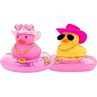 wonuu 2Pcs Rubber Ducks, Cute Pink Love Heart Cowboy Hat Duck Dashboard Decoration and Diamond Sunglasses Cowboy Duck Car Accessories, Surprising Birthday Gift Unique Table Decor Tiktok Duck