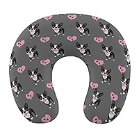 Boston Terrier Love Hearts Neck Pillow for Sleeping U Shape Travel Pillow Neck Support Pillow Airplane Pillows for Home Office