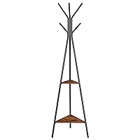VASAGLE Coat Rack Freestanding, Coat Hanger Stand, Hall Tree with 2 Shelves, for Clothes, Hat, Bag, Industrial Style, Rustic Brown and Black URCR16BX