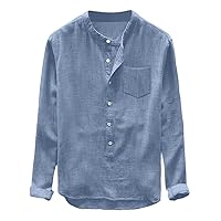 Street Casual Linen Shirt,Men Solid Color Long Sleeve Lapel Shirt,Fashion Retro Spring Autumn Button Baggy Camisa