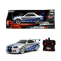 Jada Toys Fast & Furious Brian's Nissan Skyline GT-R (Bnr34)- Ready to Run R/C Radio Control Toy Vehicle, 1: 16 Scale, Silver and Blue, (99370)