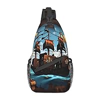 Cartoon Pirate Ship Printed Crossbody Sling Backpack,Casual Chest Bag Daypack,Crossbody Shoulder Bag For Travel Sports Hiking