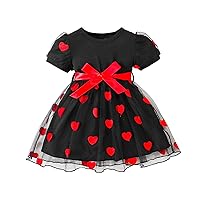 Teenager Girl Wedding Dresses Toddler Girl Summer Round Neck Short Sleeve Black Background Red Heart Print