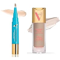 Veil Cosmetics | 1 Complexion Fix Concealer | 1 Sunset Skin Liquid Foundation | Shade 1N | Oil-Free, Liquid, Lightweight & Buildable Coverage | Vegan | Cruelty, Paraben, & Fragrance Free
