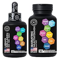 Hydrolyzed Liquid Collagen with Biotin and Bariatric Multivitamin with Iron - Body Support Bundle