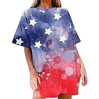 American Flag T Shirt Women USA Flag Star Stripe July 4th Tee Shirt Casual Patriotic Printed Crewneck Tshirts Top