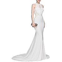High Neck Long Lace Mermaid White Sexy Evening Dress Wedding Dress