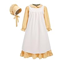 RAINDEWLL Pioneer Dresses for Girls Prairie Colonial Costume Long Sleeves Laura Ingalls Pilgrim Costume