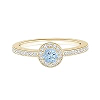 0.10 Ctw Round Aquamarine Gemstone With Simulated Diamond Accents 9K Gold Halo Accents Ring