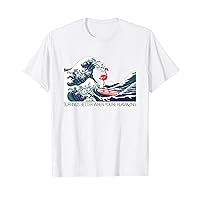 Flamingo Surfing Great Wave Off Kanagawa Hokusai Japanese T-Shirt