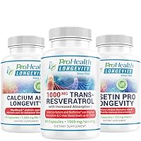 ProHealth Longevity Trans-Resveratrol Trans-Resveratrol (1000 mg per Serving, 60 Capsules) + Calcium AKG Longevity (1,000 mg per Serving, 60 Capsules) + Fisetin Pro Longevity (60 Capsules) Bundle