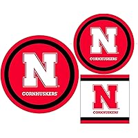 Nebraska Party Supplies for 10 - Officially Licensed Tableware Bundle with Plates & Napkins, Cornhuskers Logo - Made in USA