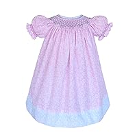 Hand Smocked Girls Bishop Dress Spring Summer Easter Birthdays Pink and Blue Floral Fabric