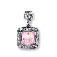 Inspired Silver - Silver Square Charm for Bracelet with Cubic Zirconia Jewelry