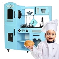 TaoHFE Blue Wooden Play Kitchen Kitchen Set for Kids Toy Kitchen Sets for Boys Gift Blue Kitchen for Toddlers Kids Kitchen Playset Toys Kitchen Set for Kids Age 3+ Pretend Play with Lights & Sounds