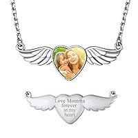 FindChic Personalized Heart Photo Necklace Dainty Angel Wings/Claddagh Sterling Silver/Stainless Steel/18K Gold Plated Custom Full Color Picture Pendant Memorial Jewelry Gift for Girls Family + Gift Box