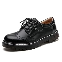 Women's Vintage Oxford Shoe,Perforated Lace-up Round Toe Leather Low Heel Brogues Shoe for Girls Ladies Women