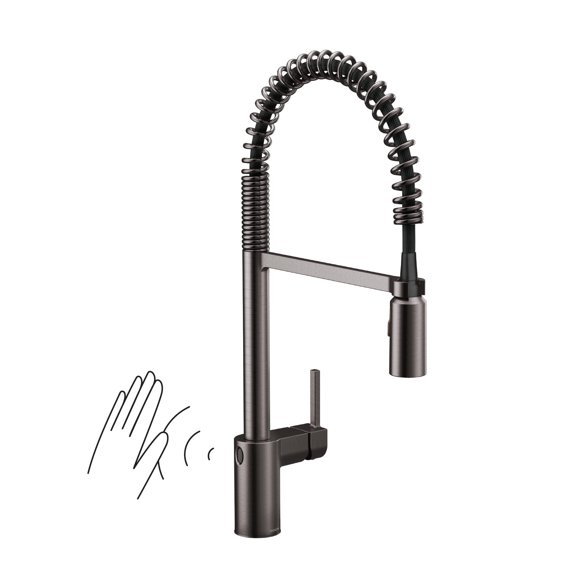 Moen Align Black Stainless Motionsense Wave Sensor Touchless One-Handle High Arc Spring Pre-Rinse Pulldown Kitchen Faucet with Sprayer, Hands-Free Kitchen Sink Faucet for Bar or Farmhouse, 5923EWBLS