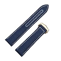 20mm 22mm Nylon Canvas Watch Band for Omega Strap Seamaster 300 AT150 Fabric Leather Aqua TERRA150 Watchband Deployment Buckle (Color : Blue Gold Buckle, Size : 22mm)
