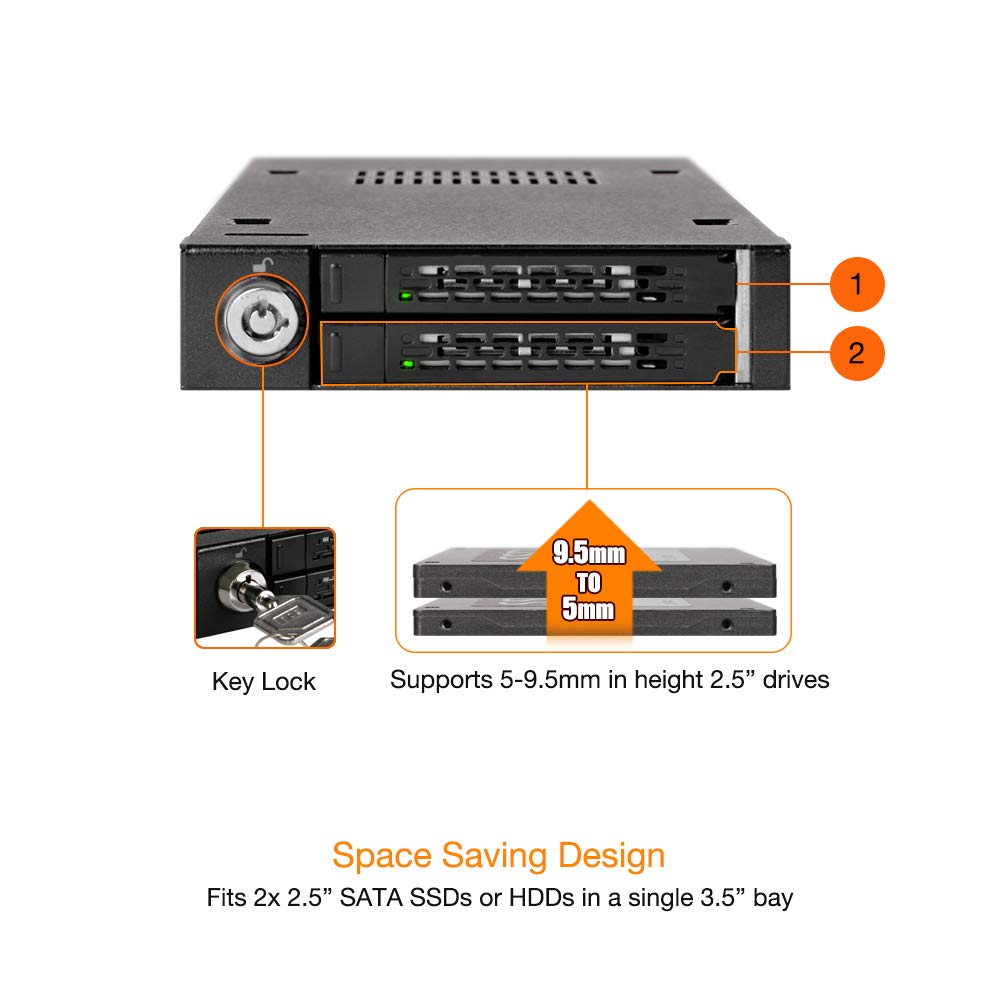 ICY DOCK Full Metal 2 Bay 2.5” SATA/SAS HDD & SSD Mobile Rack for External 3.5
