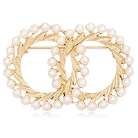 Two Magical Round Crossed Pearl Flowers Brooches Pins Clothes Jewelry (pearl)