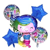 Mermaid Birthday Party Balloons Set - 6 Piece Kids Balloon Decorations - Under the Sea Party Supplies - Combined Brands Bundle by Jolly Jon