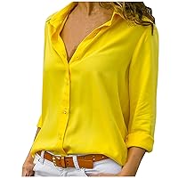 Blouses for Women Dressy Casual,Long Sleeve Plus Size Solid Button Chiffon Shirt Lightweight Trendy T-Shirt Top