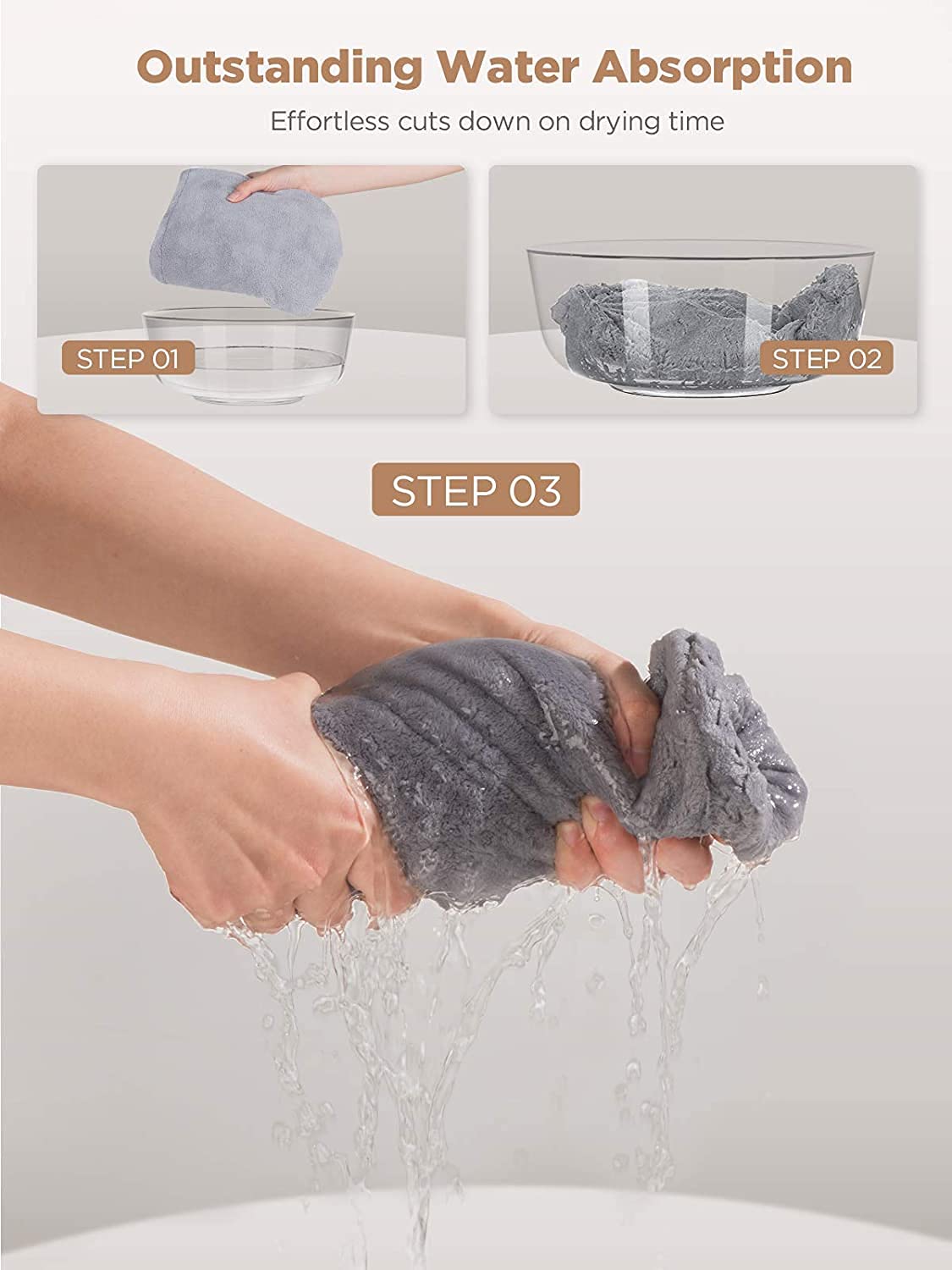 Hicober Microfiber Hair Towel, 3 Packs Hair Turbans for Wet Hair, Drying Hair Wrap Towels for Curly Hair Women Anti Frizz (Blue,Grey,Pink)
