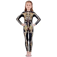 RAISEVERN Boys Girls Halloween Cosplay Jumpsuit Bodysuit 3D Graphic Skull Skeleton Bone Catsuit for Kids 7-14 Years