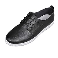 2024 Ladies Fashion Solid Color Leather Round Toe Lace Up Comfortable Flat Bottomed Casual Womens Casual