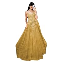 Sexy V Neck Prom Dress for Woman A line Spaghetti Straps Tulle Long Evening Dress with Lace Appliques