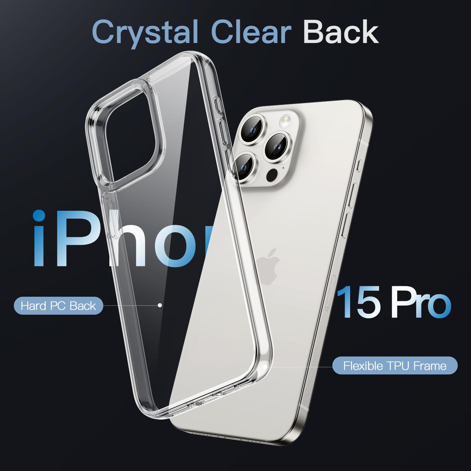 JETech Case for iPhone 15 Pro 6.1-Inch (NOT for iPhone 15 Pro Max 6.7-Inch), Non-Yellowing Shockproof Phone Bumper Cover, Anti-Scratch Clear Back (Clear)